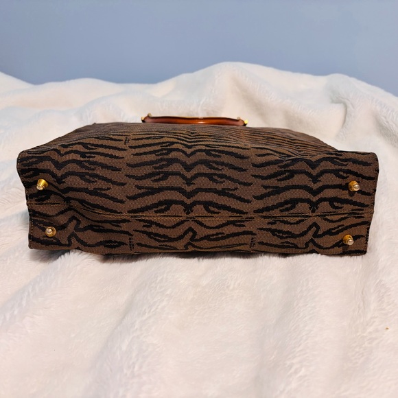 FENDI Tote Bag FF Hardware Zebra Leopard Animal Pattern Brown - Picture 4 of 8